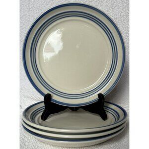 Gibson Everyday China 7 Inch Dessert Plates 4 Blue Stripes Stoneware Set of 4